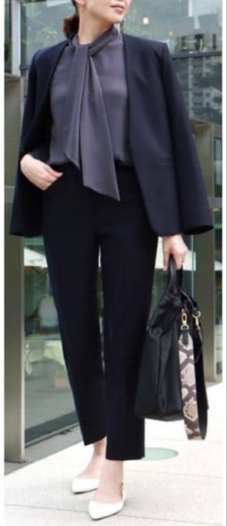 セオリーリュクス　ボウタイ　ブラウス　シャツ　ブラウス　チャコールグレー