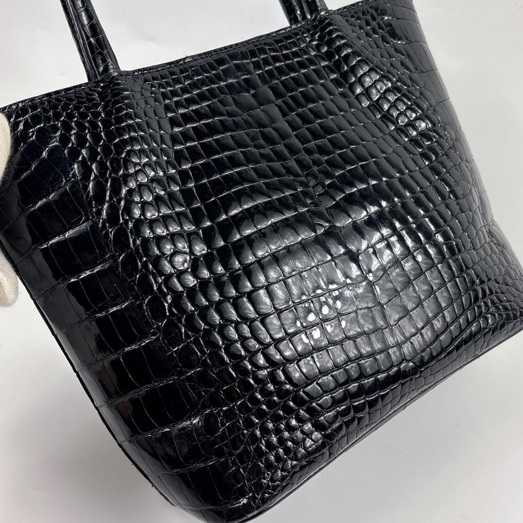 美品 シャイニング クロコダイル レザー ハンドバッグ　センター取り　ミニトート