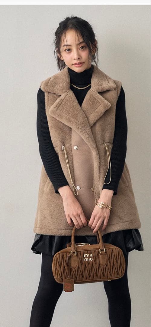 frene テディボアウエストドロストベスト　ベージュ