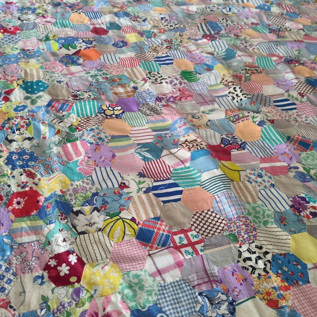 アンティーク　キルトトップ　ヘキサゴン