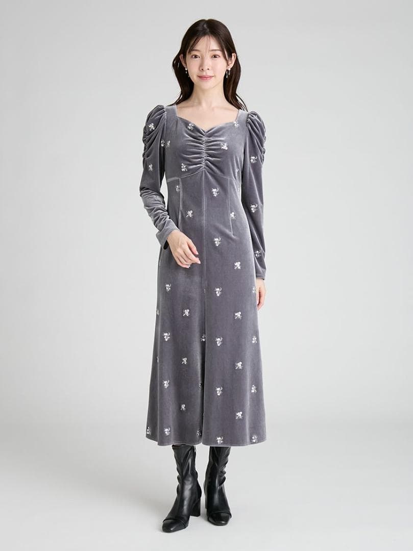 ねこあおセルフォード 花柄刺繍ベロアワンピース　サイズ36