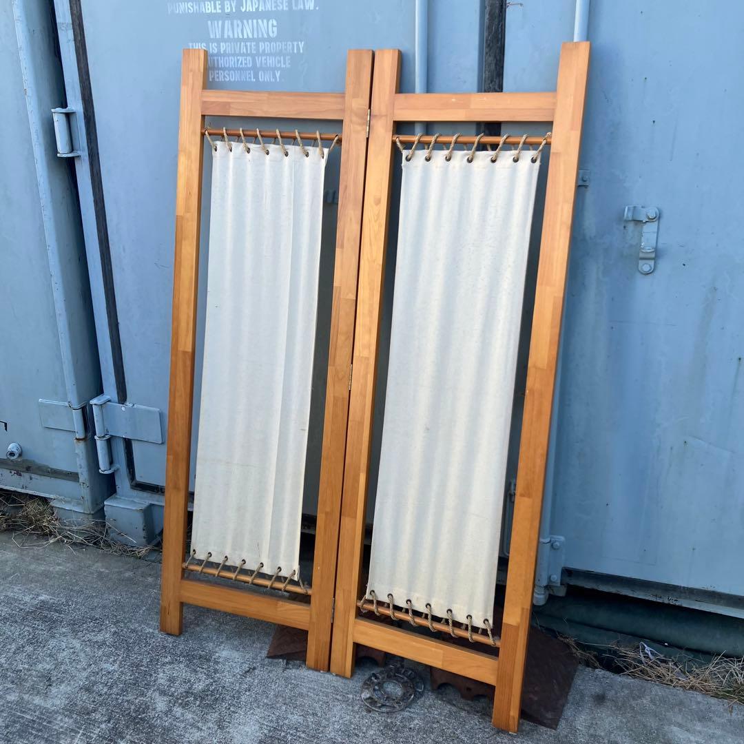 北欧レトロ 木製フレーム 帆布 パーティション パーテーション 衝立 ビンテージ