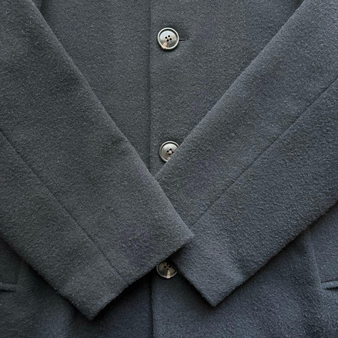 HUIS×尾州　縮絨ウールフランネルノーカラーショートコート（ブラック）