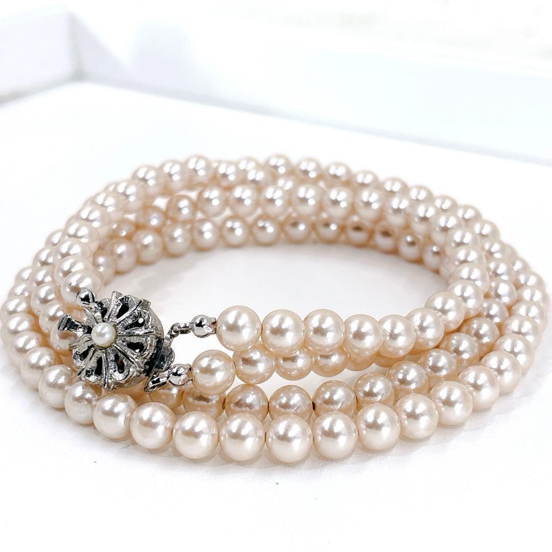 にしやん アコヤ 本真珠 パール 2連 1点物 ベージュ ネックレス