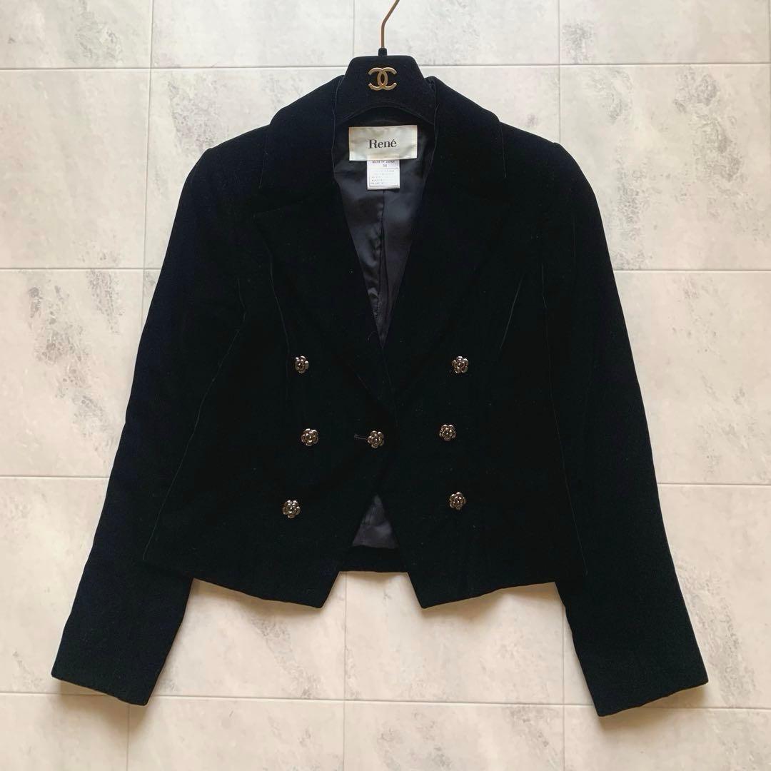 美品♡ルネ カメリアボタン ベロアジャケット クロップド ブラック 36