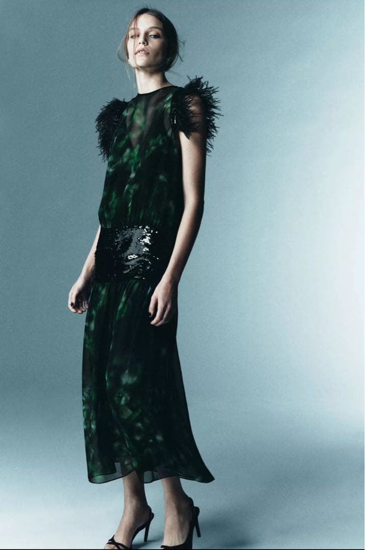 【ZARA】LimitedEdition プリント柄コンビワンピース　M