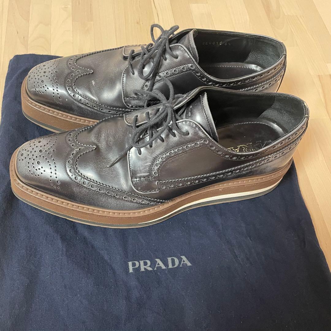 PRADA プラダ　6.5 靴　メンズ　厚底　ウィングチップ　早い者勝ち‼️