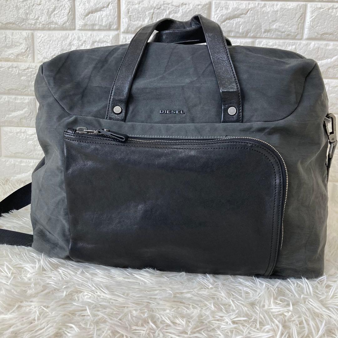 DIESEL✨2way キャンバス&レザー　ボストンバッグ　旅行カバン　大容量