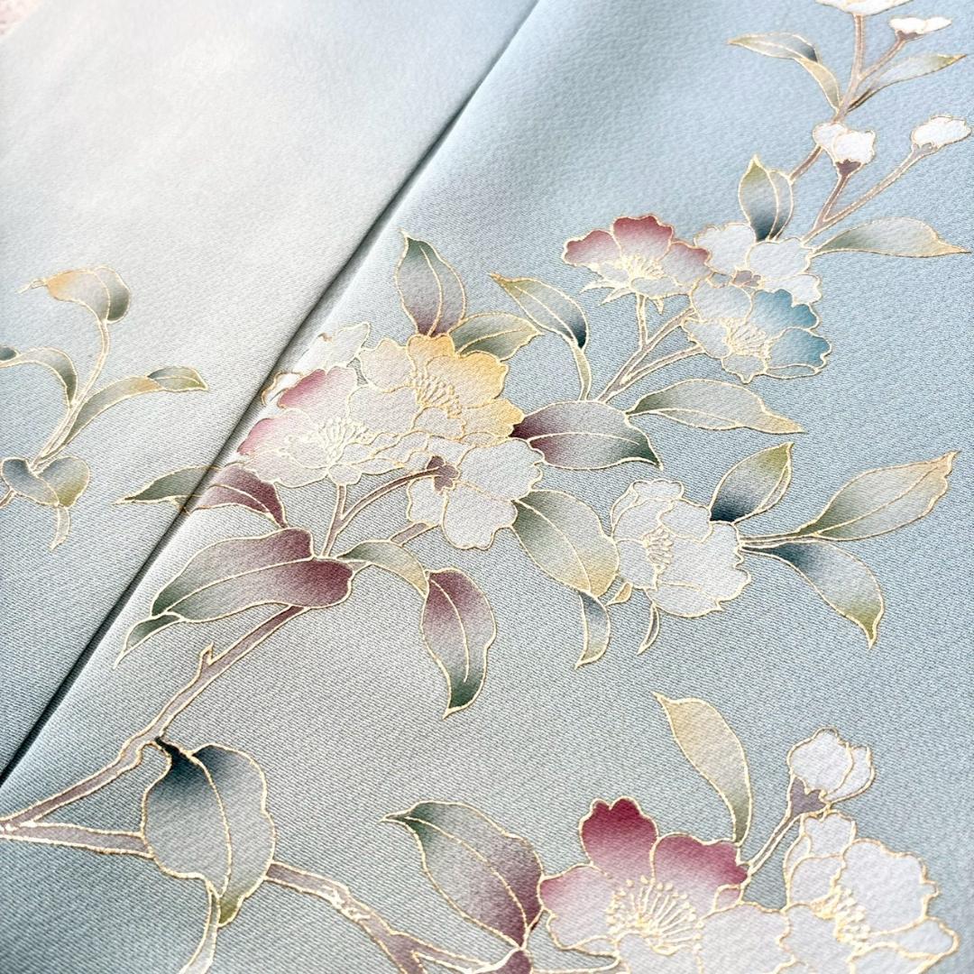 付け下げ 友禅 紋無し 浅縹色 水色 正絹 丈160 裄64 IS1081☆