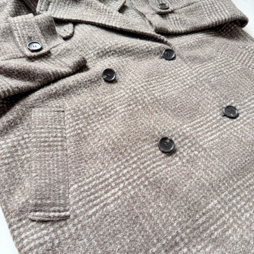 美品✨スピックアンドスパン　Wスライバーチェックハーフコート　ブラウン　36