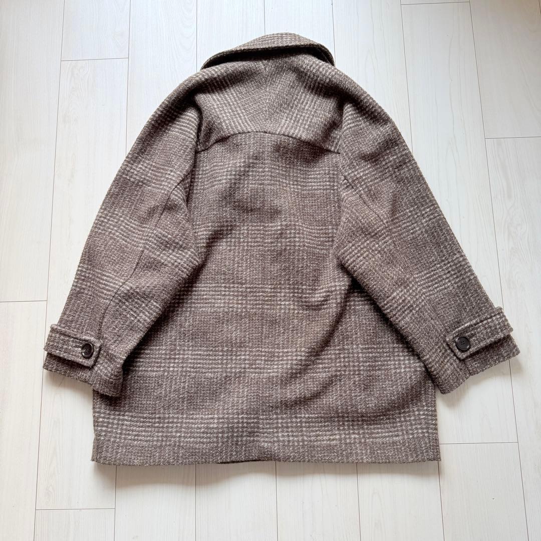 美品✨スピックアンドスパン　Wスライバーチェックハーフコート　ブラウン　36