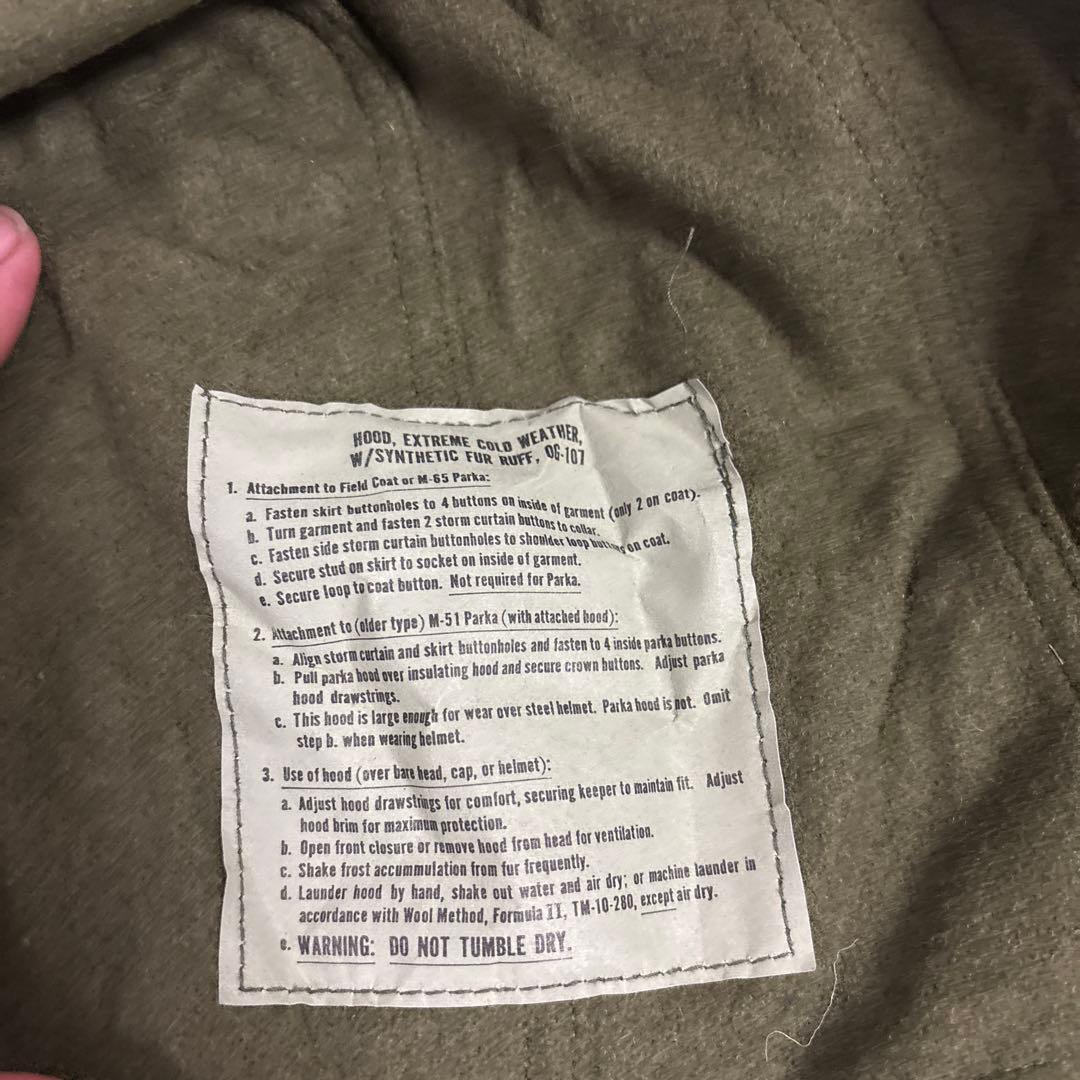 デッドストック　米軍　実物　80s M65 フィッシュテールパーカーフード　①