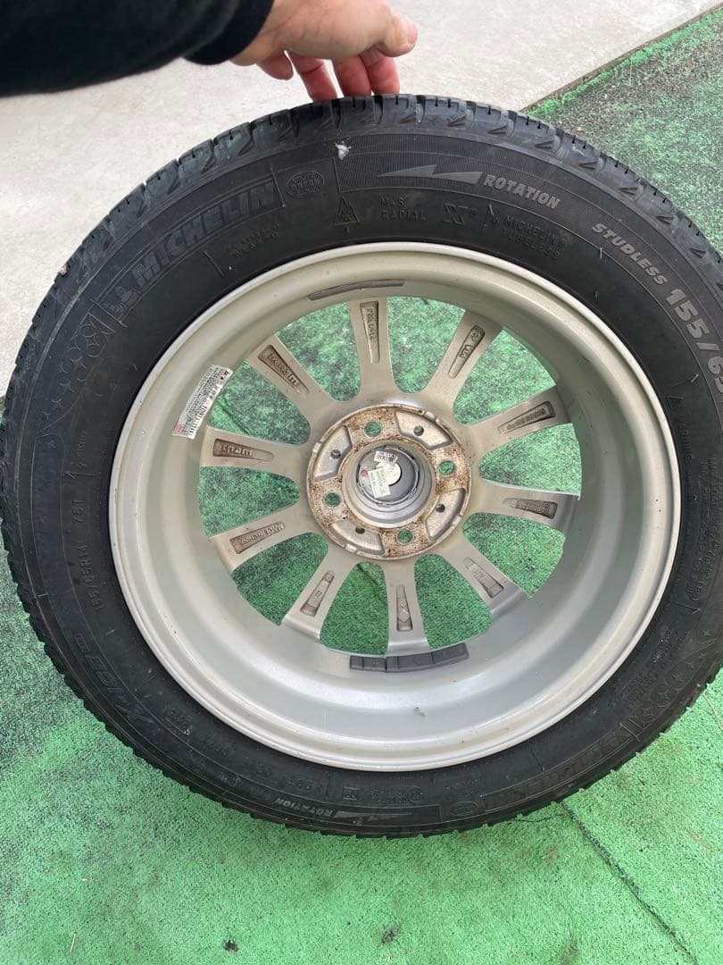 14インチ シルバー 5スポークホイールセット スタッドレス 155/65R14