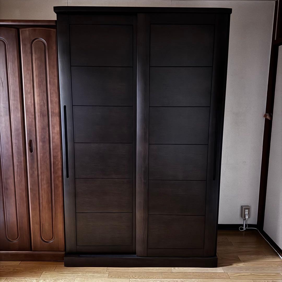 【美品】大川家具 古賀清木工 木製 クローゼット ワードローブ 姿見ミラー付き