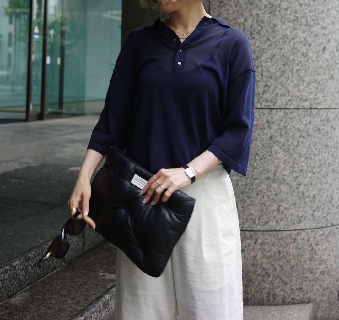 新品　完売　ETRE Tokyo ハーフスリーブニットポロ　ネイビー