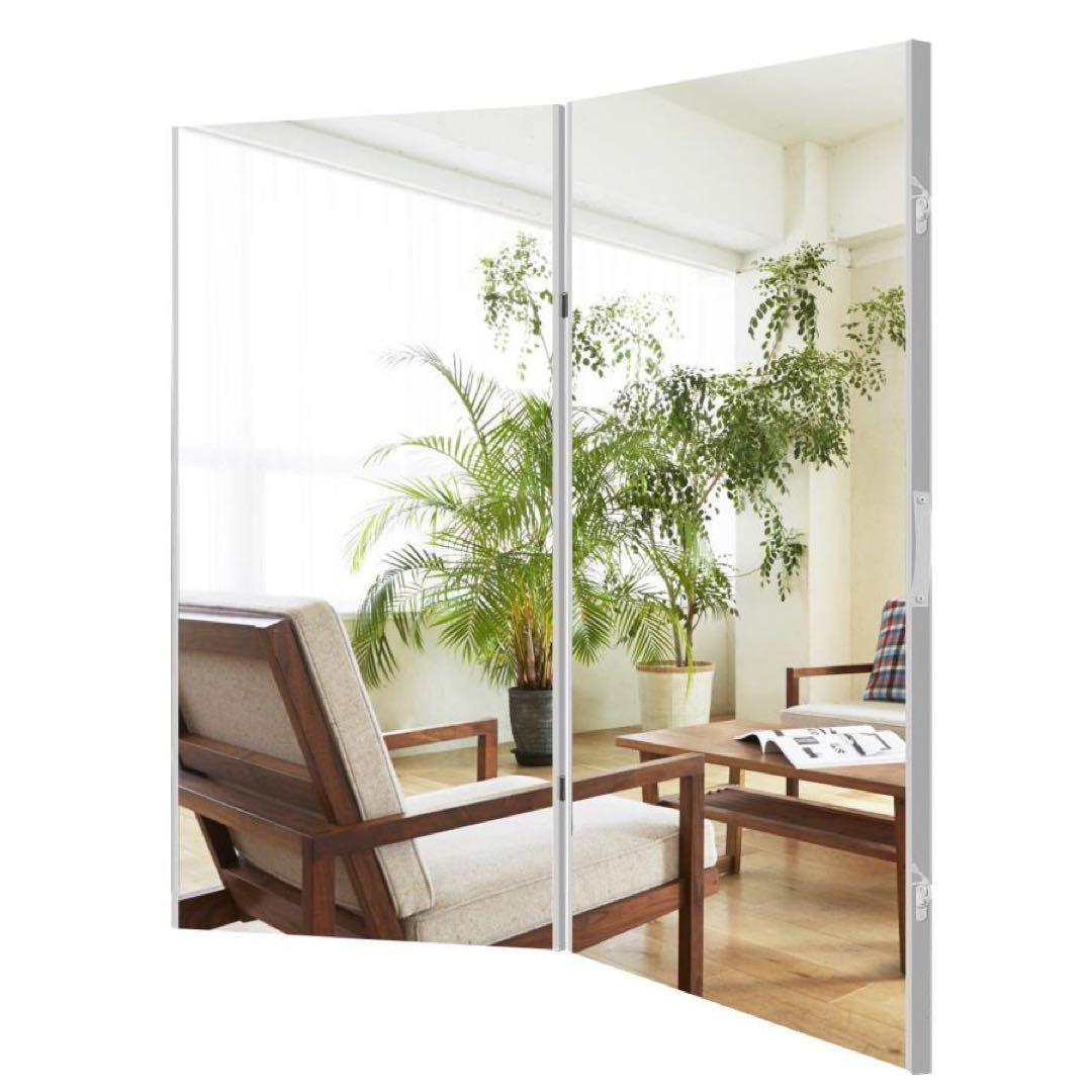 【中古】折り畳み 割れない鏡 ダンスミラー 80cmx2枚 銀 5番