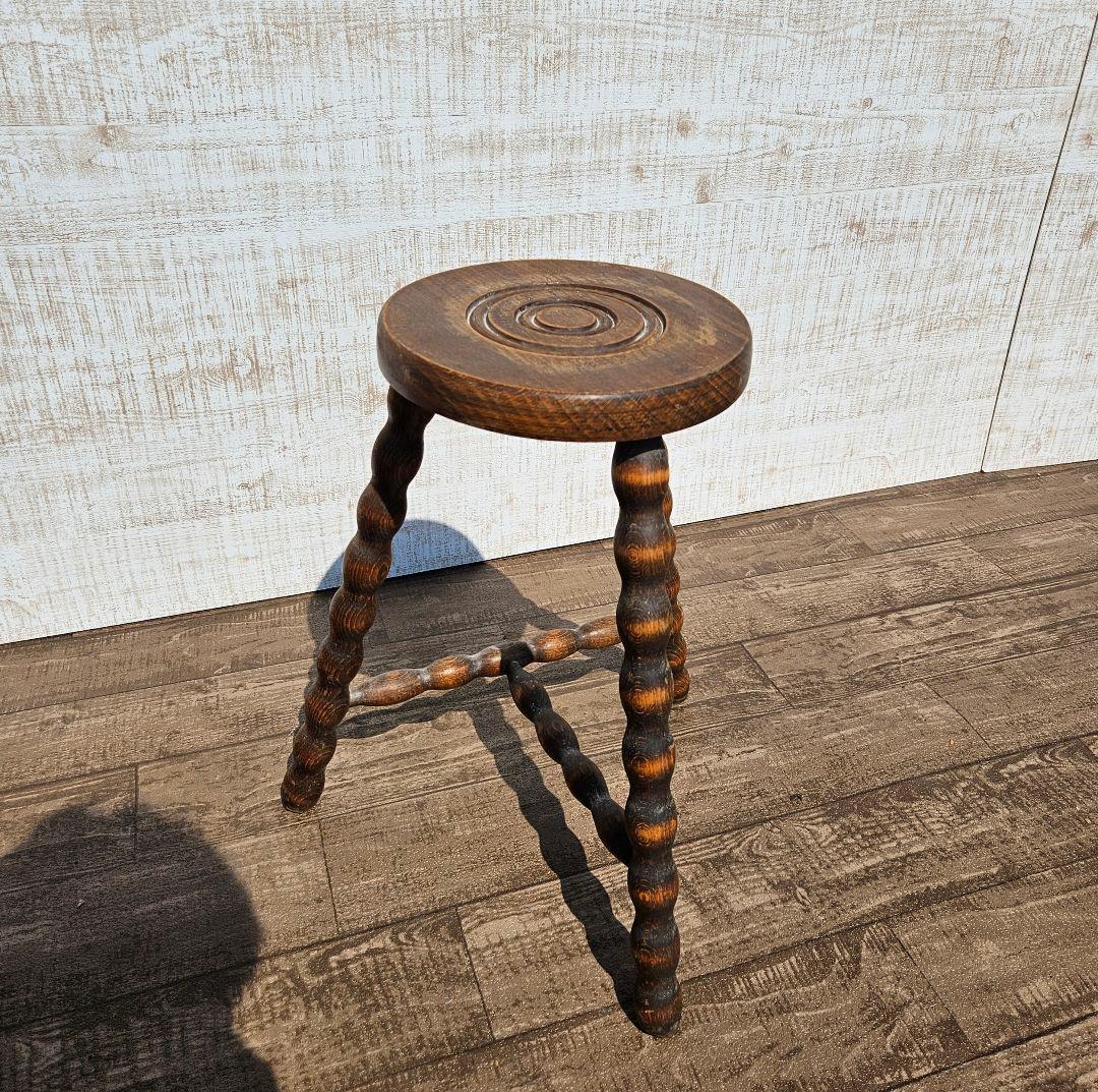 フランスアンティーク 木製 ウッドスツール ボビンレッグ 花台 飾り台 ドール