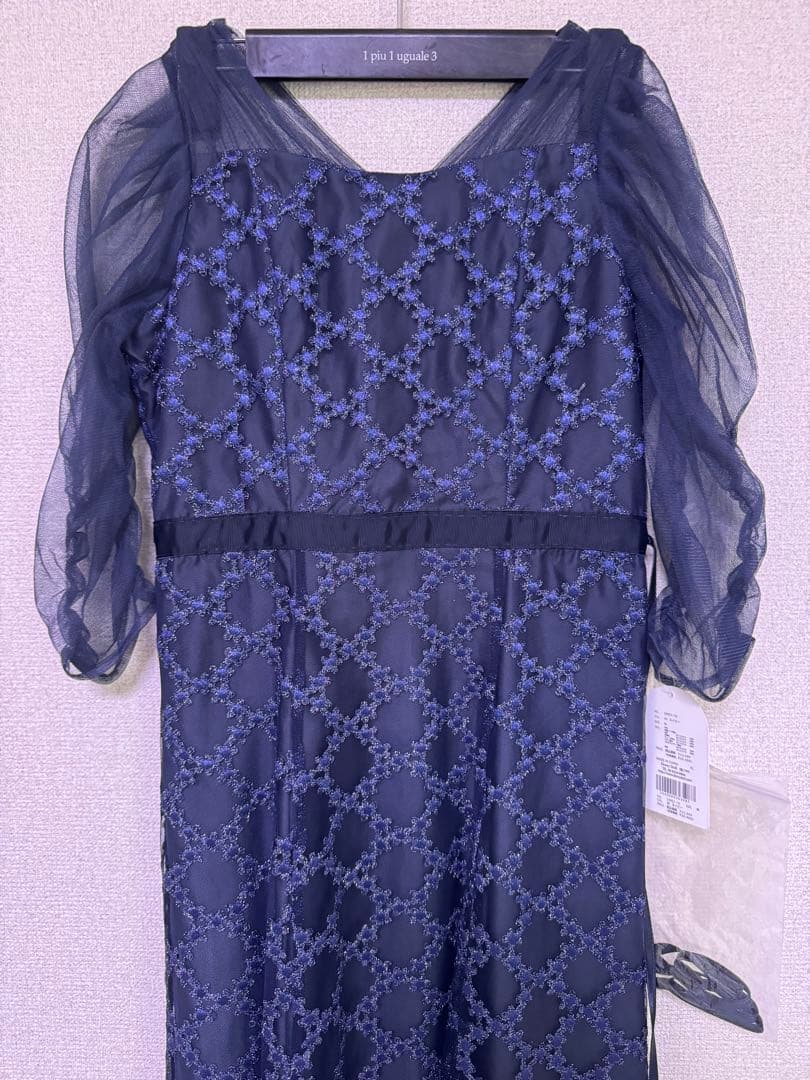 Floral diagonal check flare dress 初期不良アリ