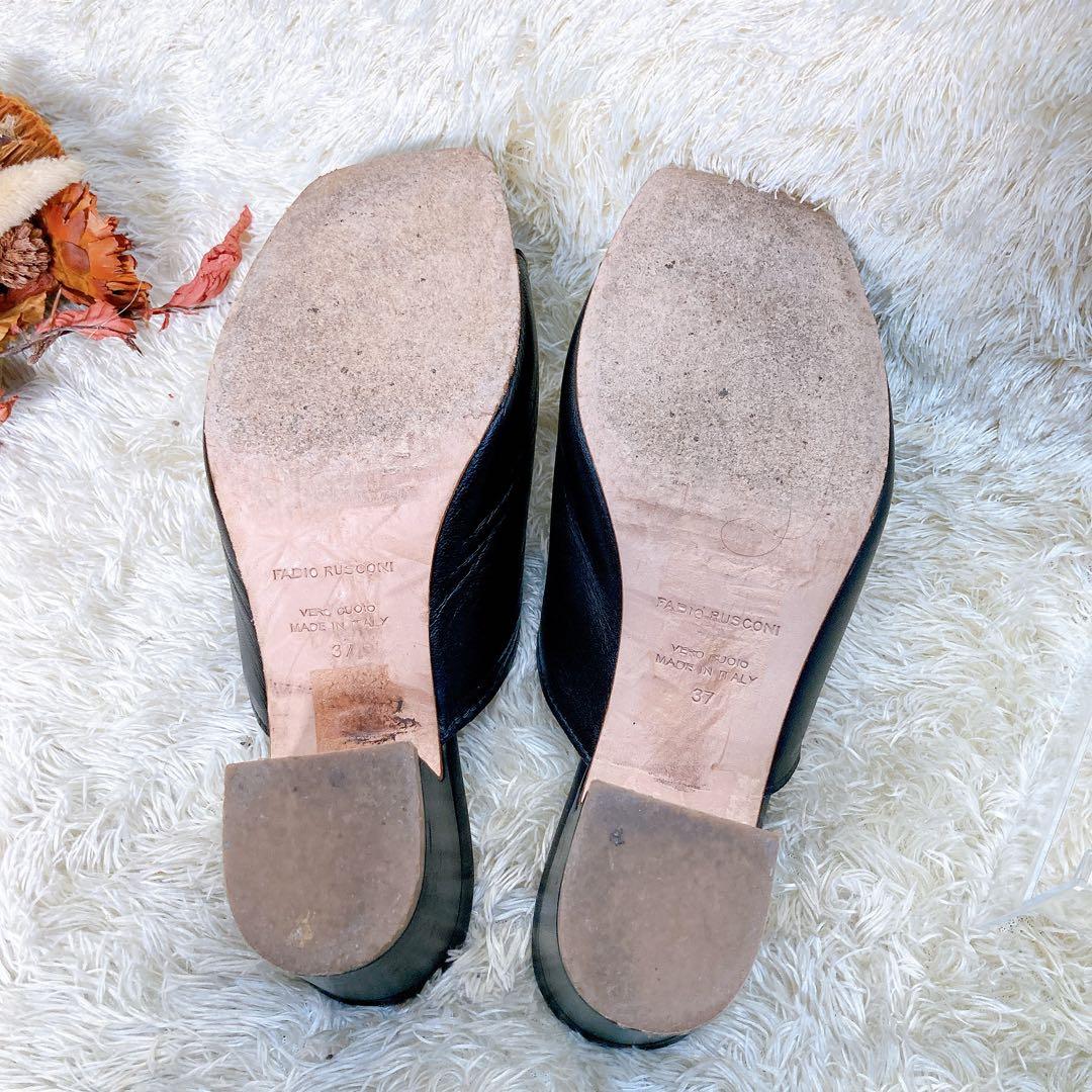 ファビオルスコーニ　レザー　Vカット　ミュール　サンダル　太ヒール　黒　23.5