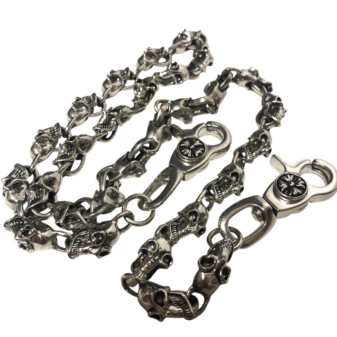 【美品】スカルヘッド 骸骨 ウォレットチェーン ネックレス シルバーカラー