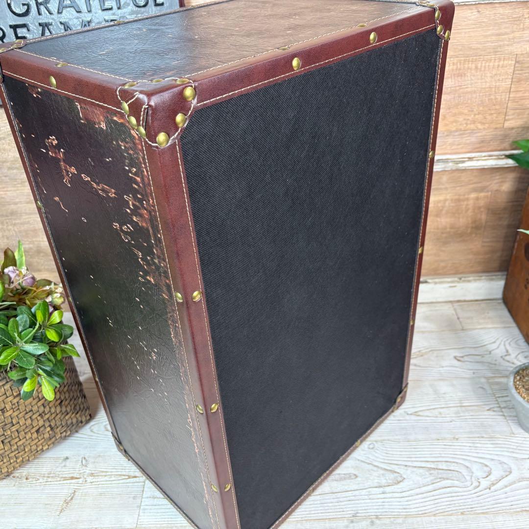 訳あり品！【119】アンティークビンテージ調レザートランクチェスト四段収納タンス