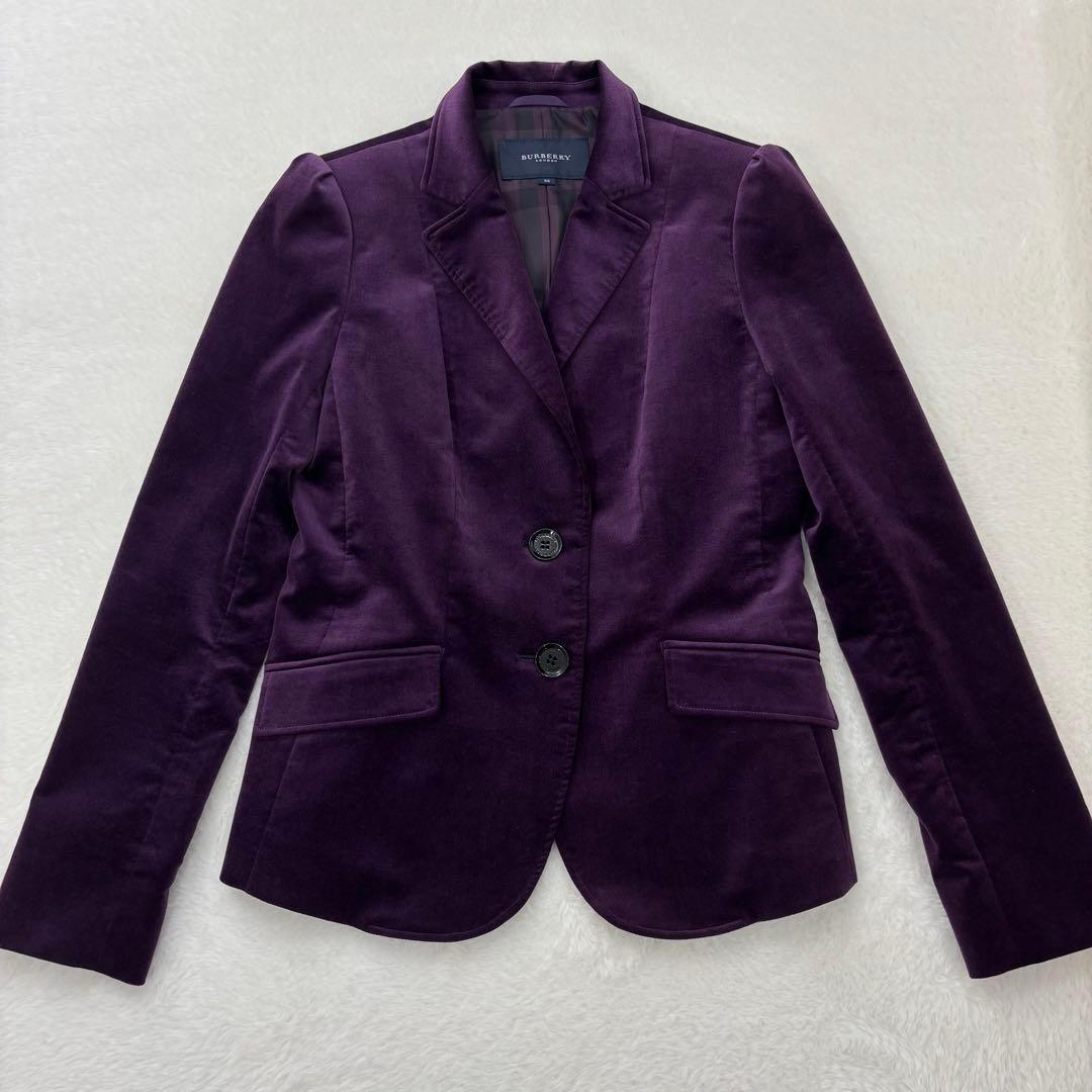 極美品✨希少色　バーバリー　テーラードジャケット　ベロア　メガチェック　ロゴ　M