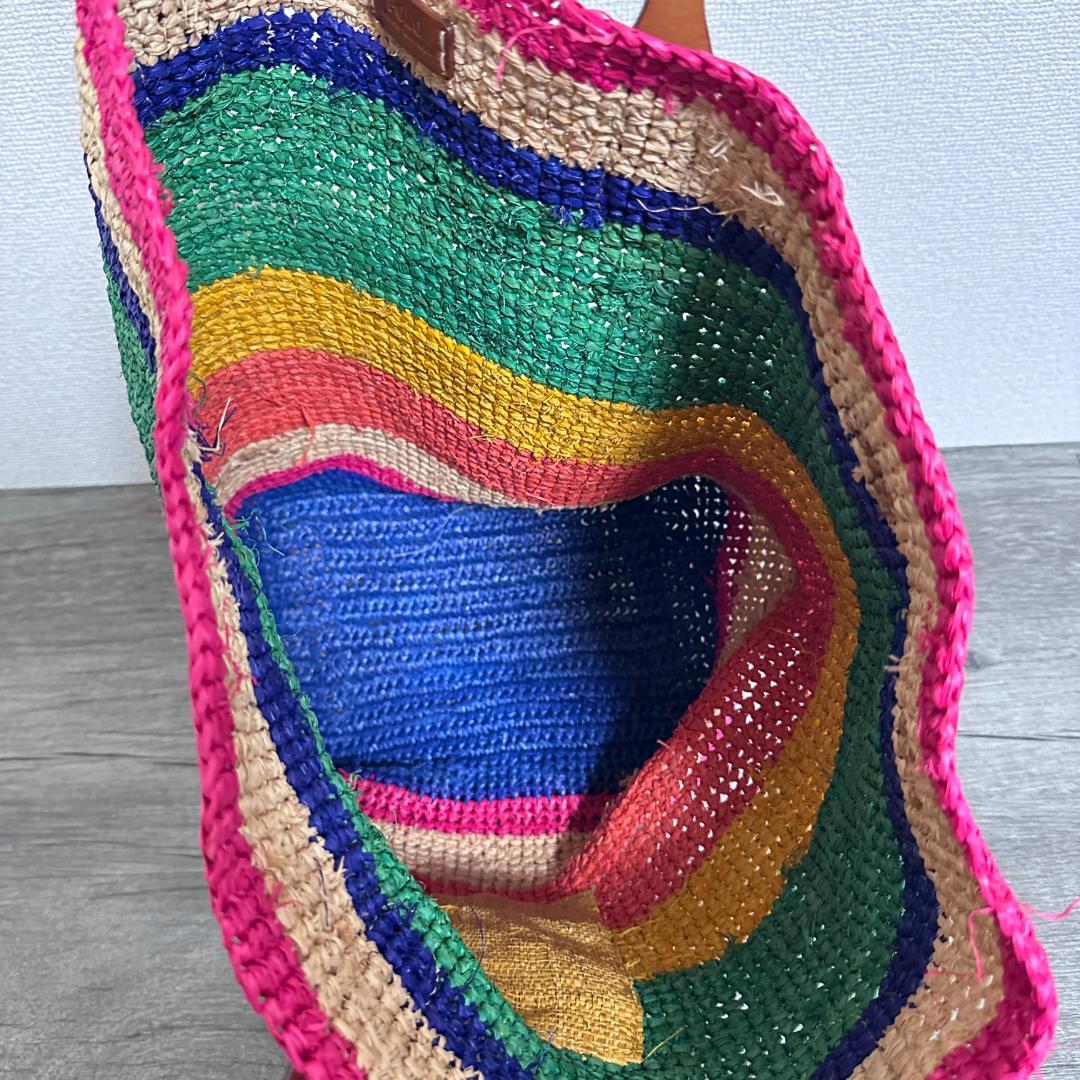 ポロラルフローレン ビッグポニー ラフィアトートバッグ かごバッグ マルチカラー