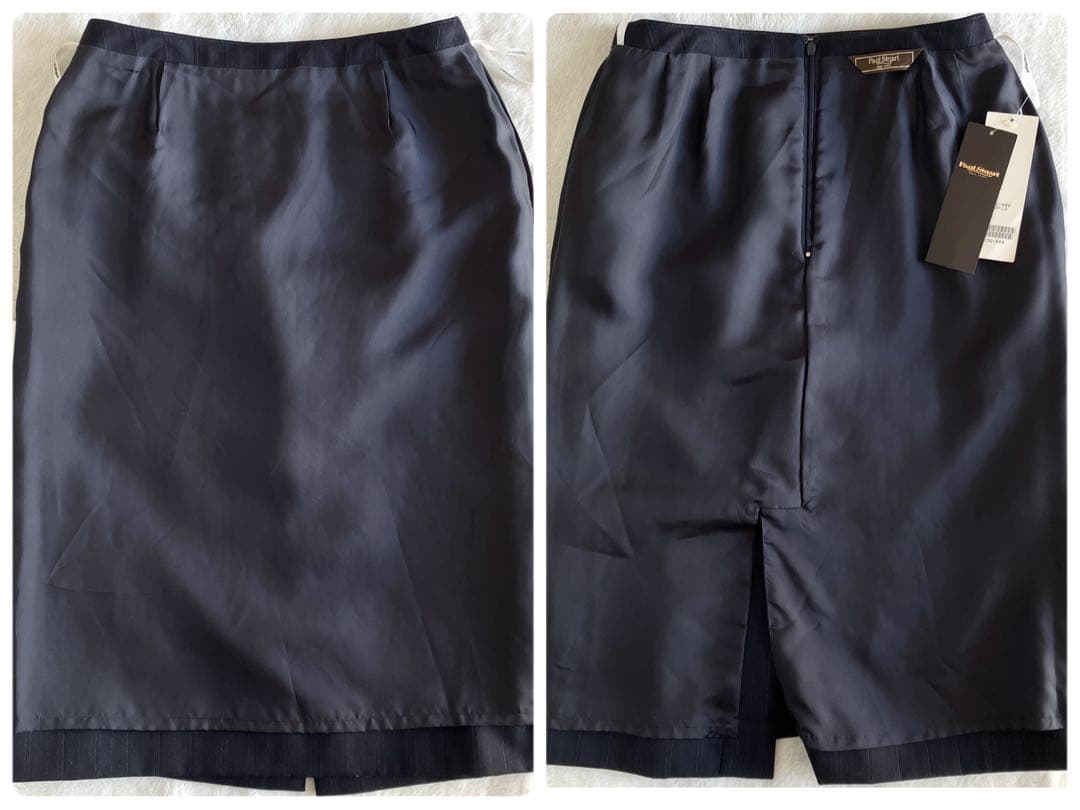 新品 ポールスチュアート ゼニア ウール ピンストライプ スカートスーツ 濃紺