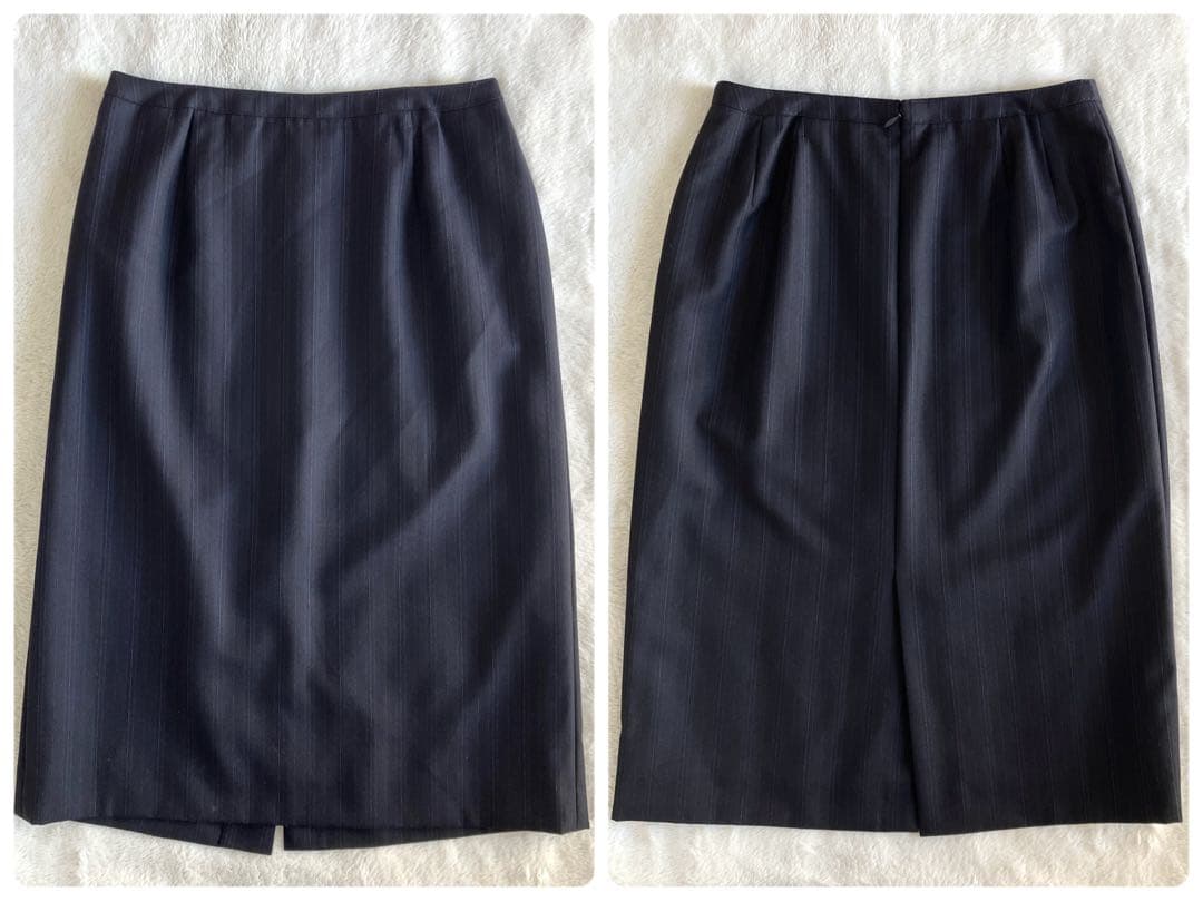 新品 ポールスチュアート ゼニア ウール ピンストライプ スカートスーツ 濃紺