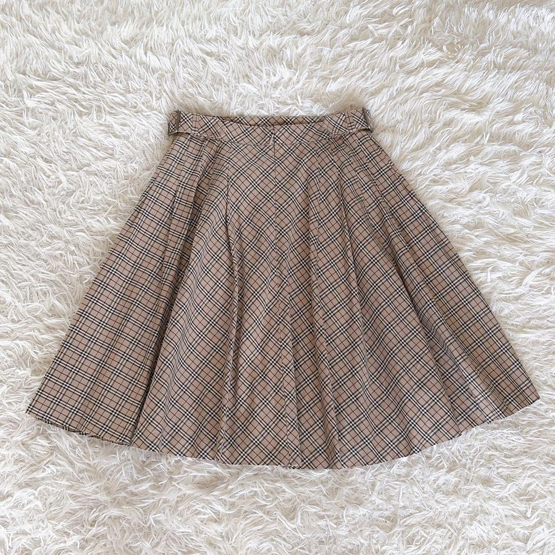 希少✨【バーバリーブルーレーベル】ダブルベルト ノバチェックフレアスカート 36