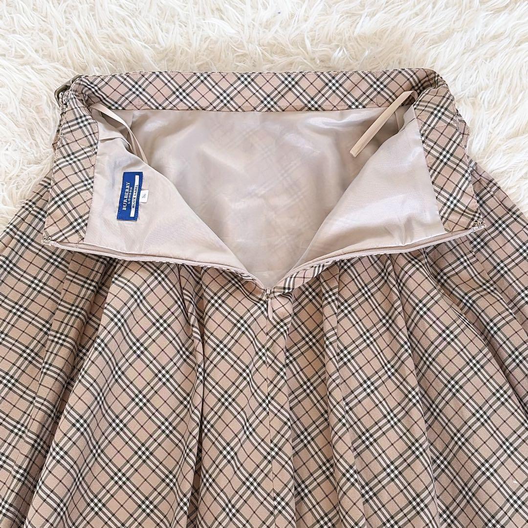 希少✨【バーバリーブルーレーベル】ダブルベルト ノバチェックフレアスカート 36