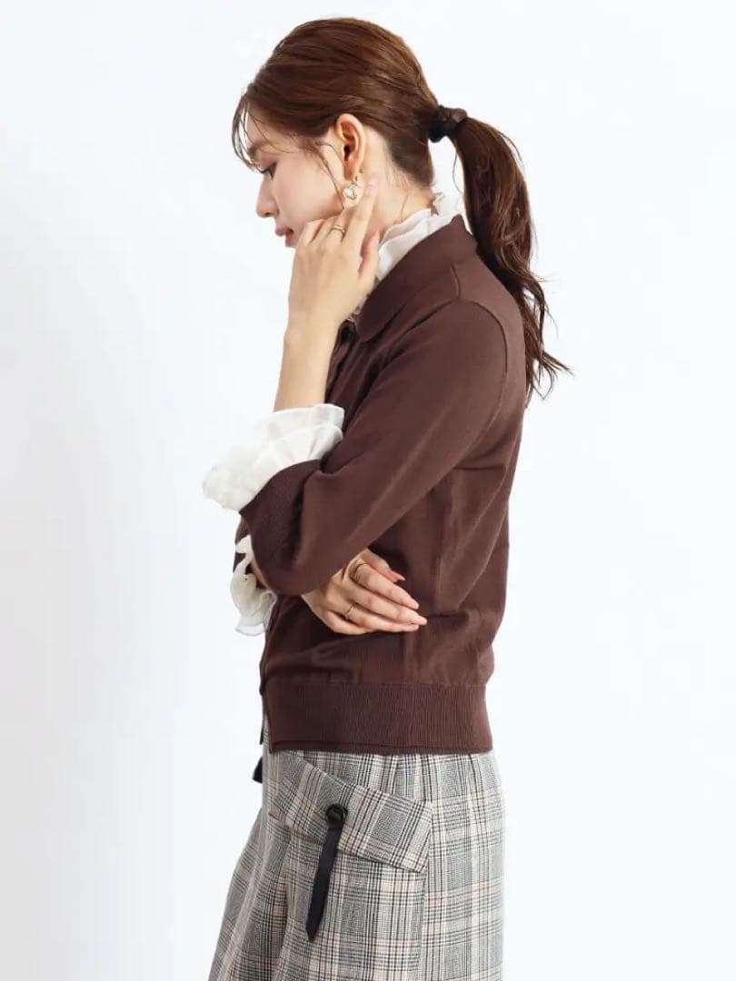 新品★ヤマダヤ　FENNELフェンネル　フリル付きポロ襟カーディガン　ブラウン