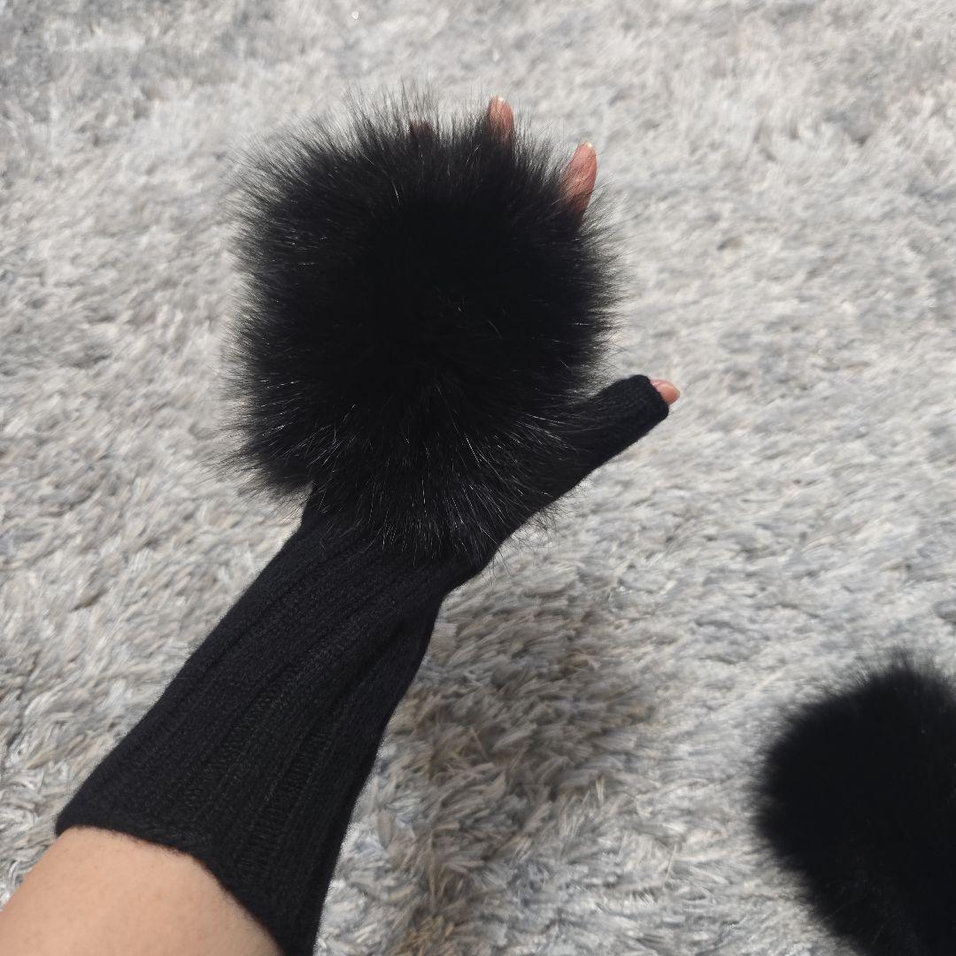 【美品】ブラックファー付きニット手袋