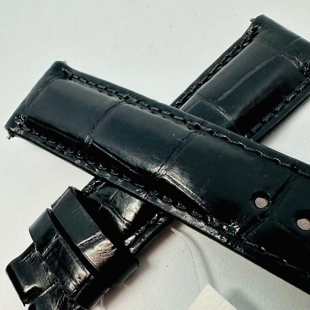3053#20mm-18mmブラック★本物クロコダイルレザーベルト★スイス製