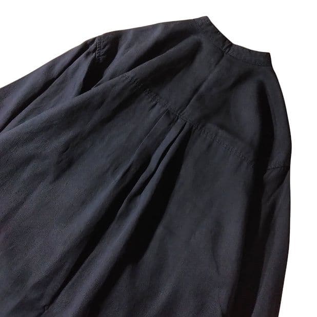 アンタイトル シャツワンピース ロング ネイビー 無地 L 長袖 バンドカラー