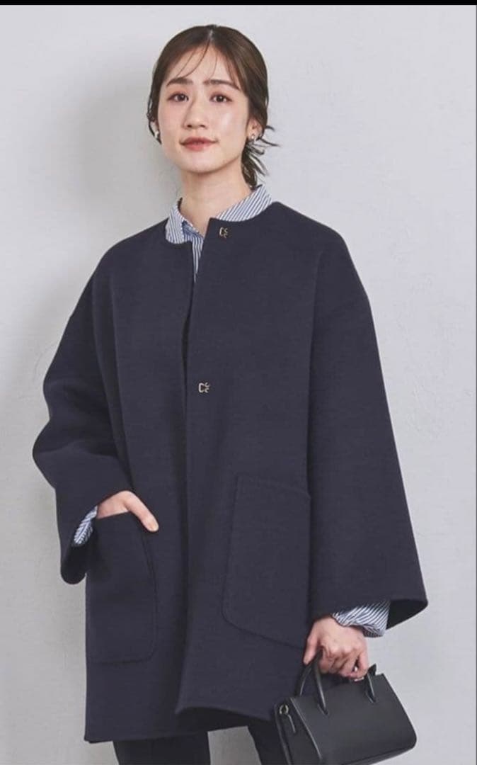 ユナイテッドアローズ　バイカラーリバーミドルコート　ネイビー　36