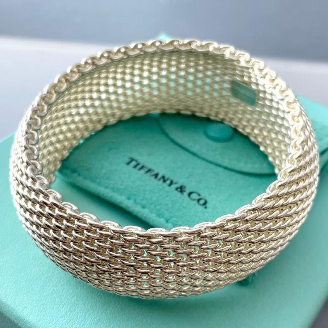 ティファニー 美品 サマセット メッシュ ワイド バングル SY4fe