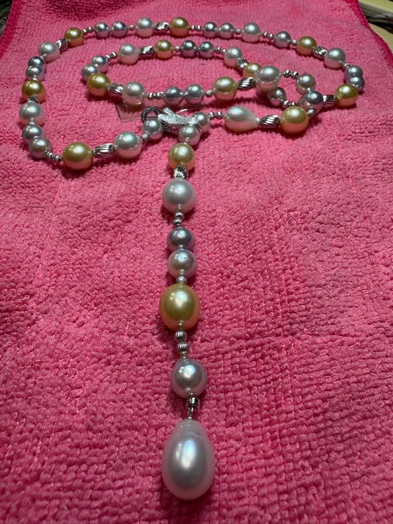 森*様 美品南洋白蝶と南洋ゴールドとあこや真珠ナチュラルブルーネックレス