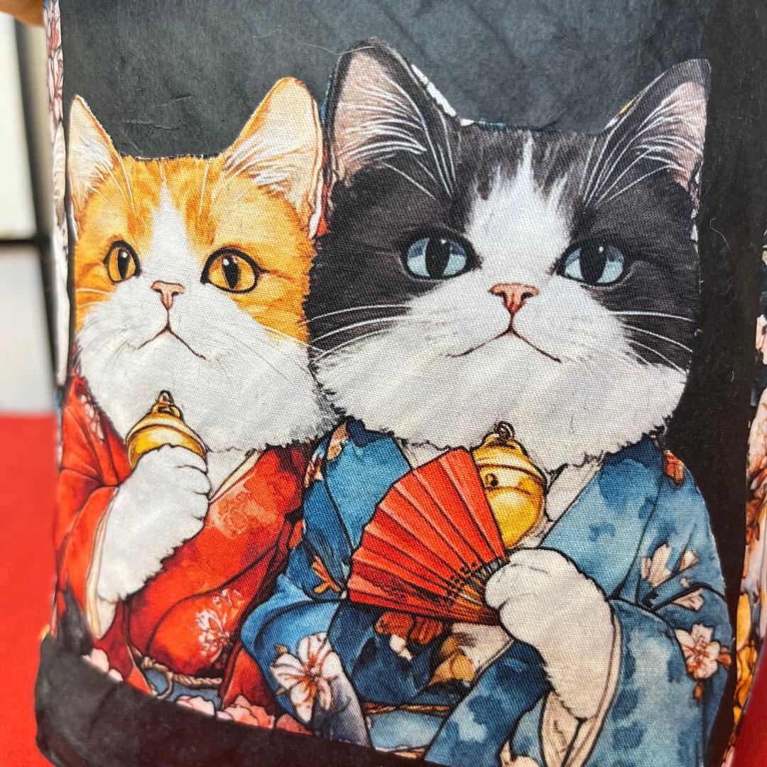 猫がいっぱい 一閑張り バッグ かごバッグ ハンドバッグ 和柄 猫 横長大きめ
