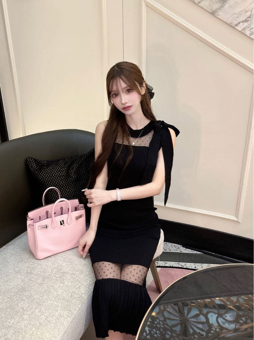 ルミニョン Lumignon dot sheer pleats long op