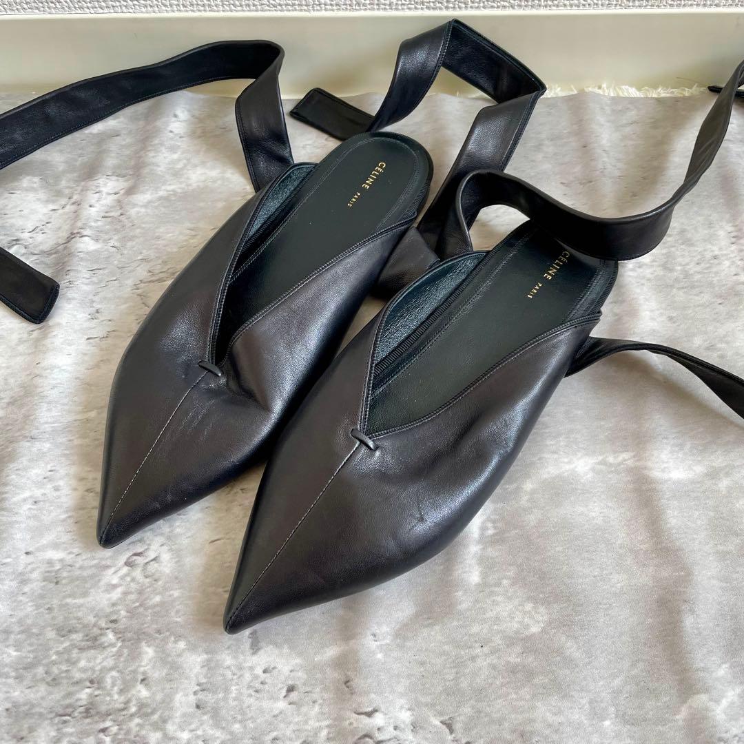 美品 セリーヌ ミュール フラットシューズ リボン 36.5 23㎝