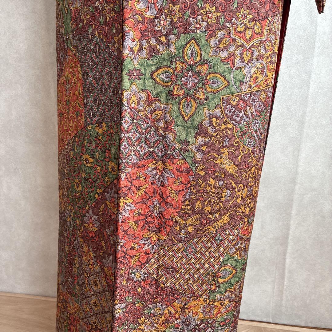 小紋　フルセット　着物　正絹　更紗　普段着物　深みカラー　大人シック　J1