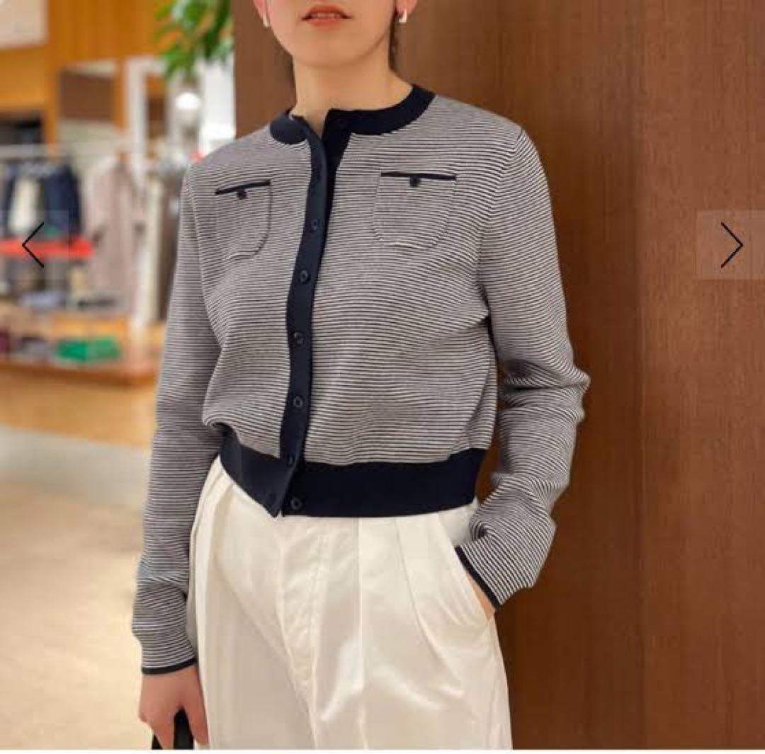 CABaN カシミヤ ストライプ クルーネックカーディガン