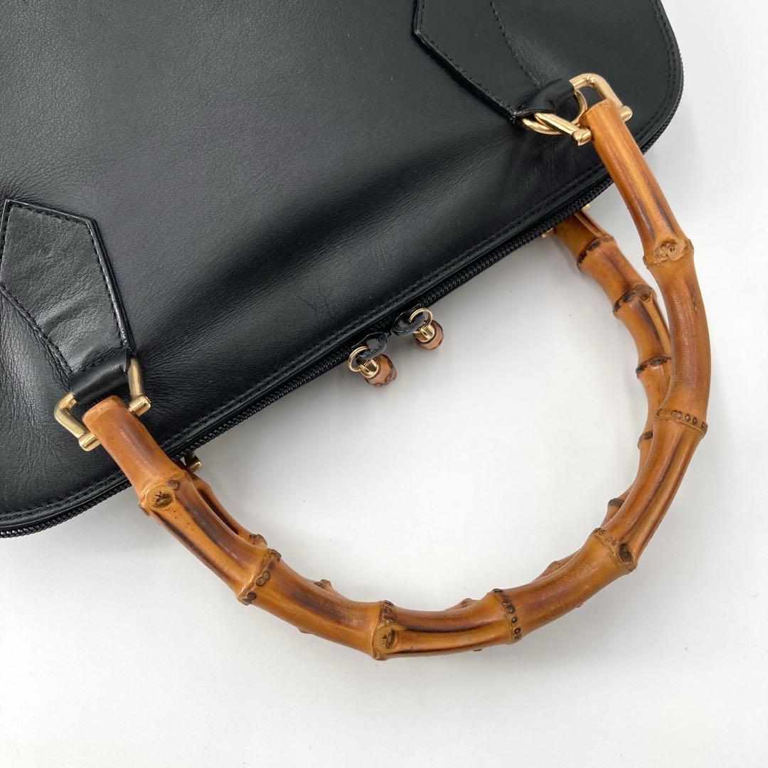 美品✨GUCCI グッチ バンブー 2way ショルダーバッグ レザー ブラック
