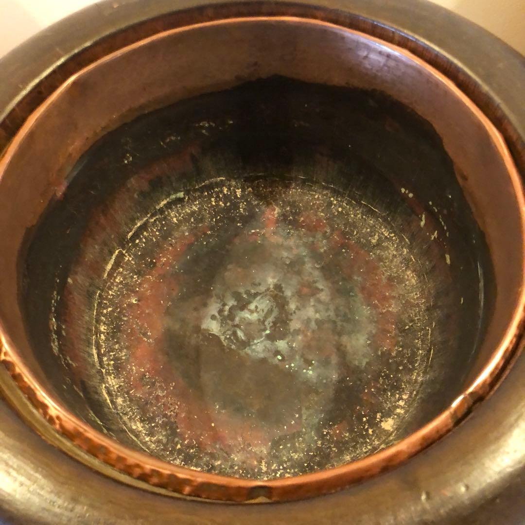 明治〜大正時代 《 木製 丸火鉢 》無垢木材 銅壺 骨董 古道具 古物