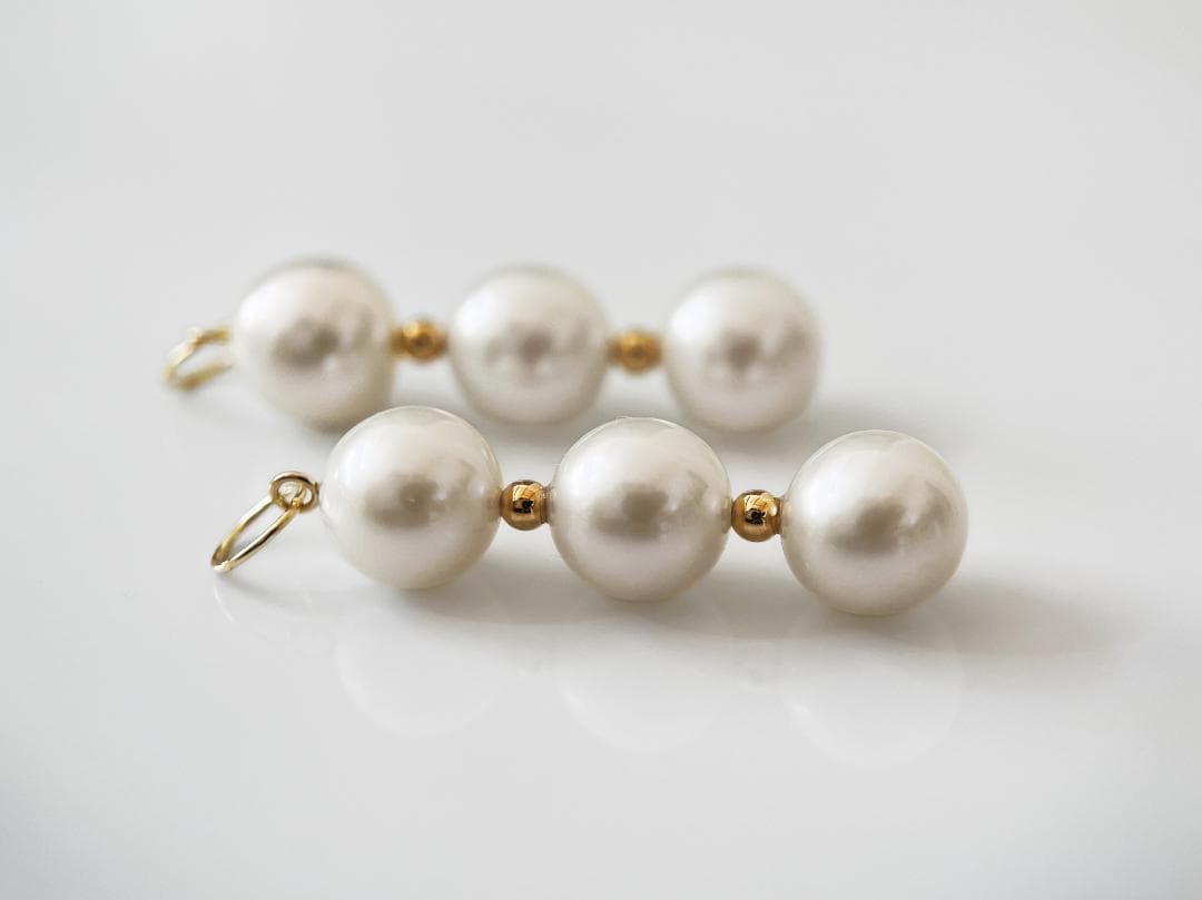 K18 あこや真珠 パールチャーム 3連 ピアリング対応