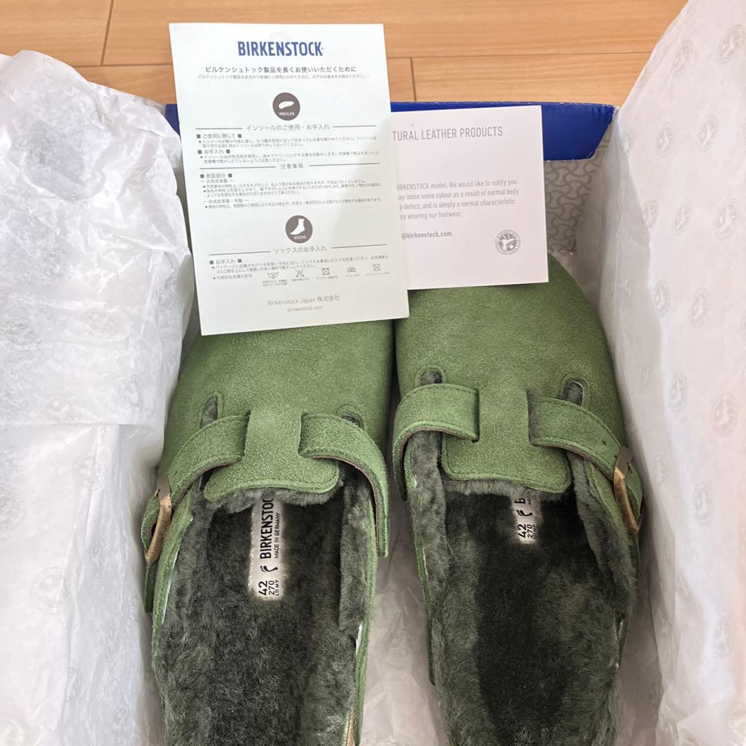 新品未使用品　ビルケンシュトック　ボストンファー　グリーン