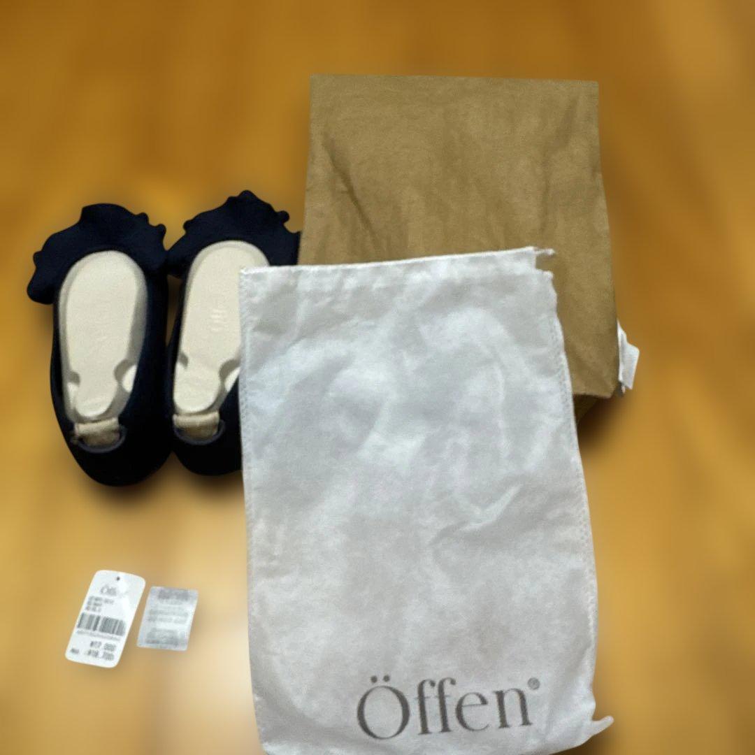 Öffen pointed-frin NAVY 40 フリルパンプスオッフェン