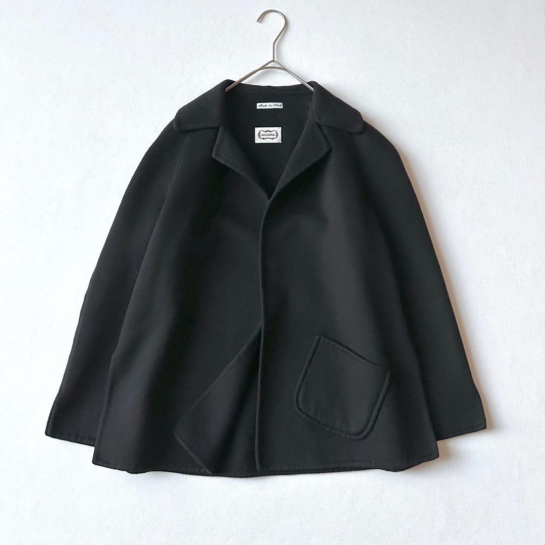 3039y美品 アニオナ カシミヤ混ダブルフェイスジャケット L 黒 イタリア製