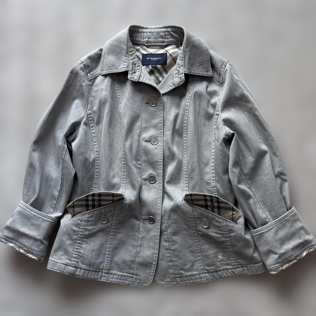 rinrinバーバリーロンドン　デニムジャケット4L 灰　ストレッチ　銀B